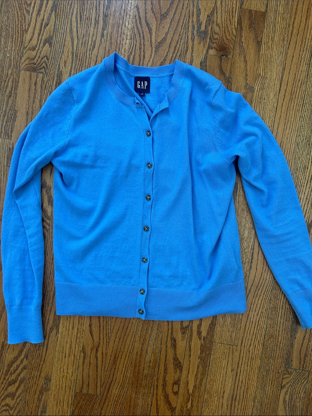 GAP Women's Bright Blue Crewneck Button Cardigan